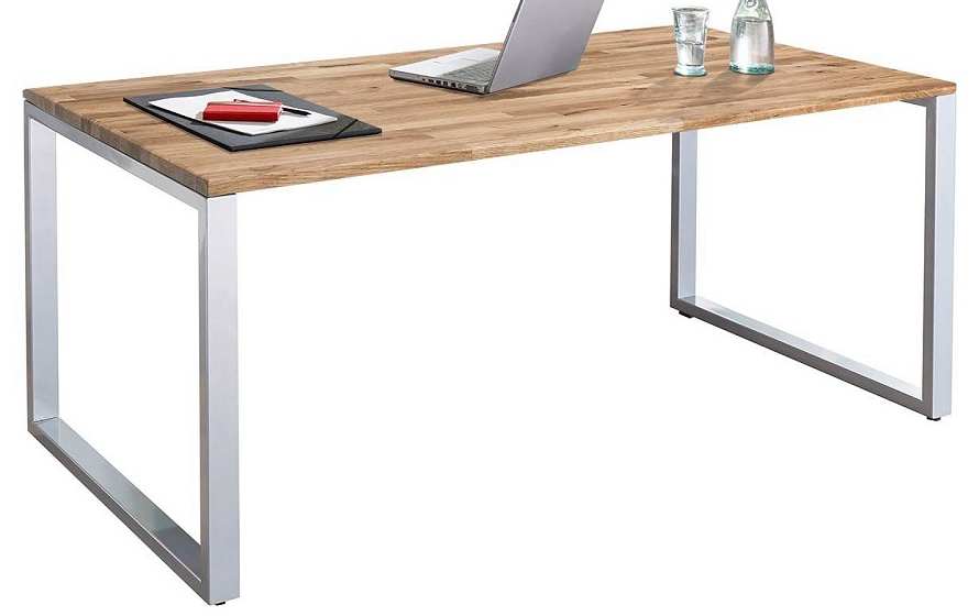 Schreibtisch mit Massivholz-Tischplatte und Metall-Gestell